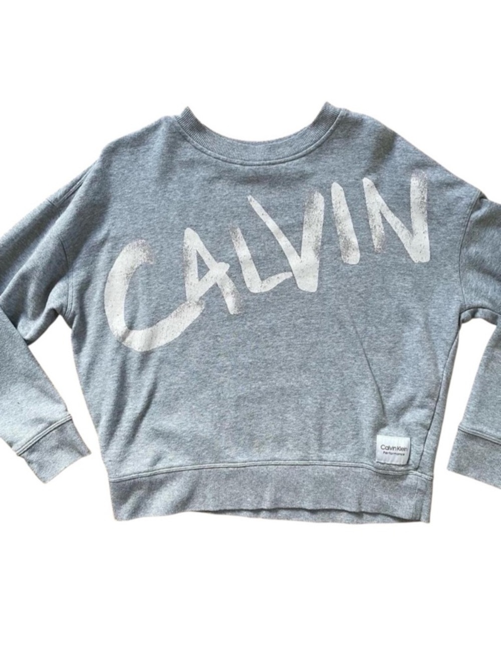 Calvin Klein Performance Brushed-Logo Sweatshirt Ladies Size Small Gray